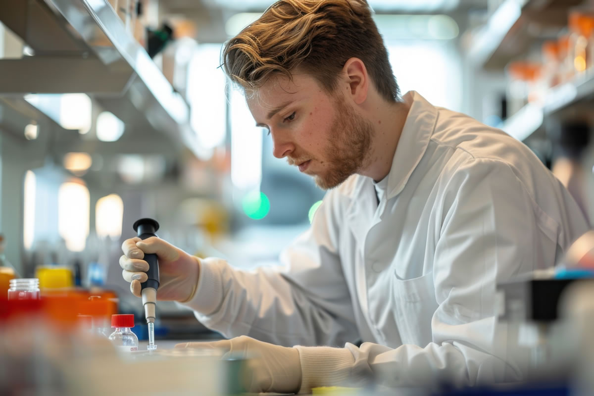 Lab technician testing for legionella bacteria Lab technician testing for legionella bacteria