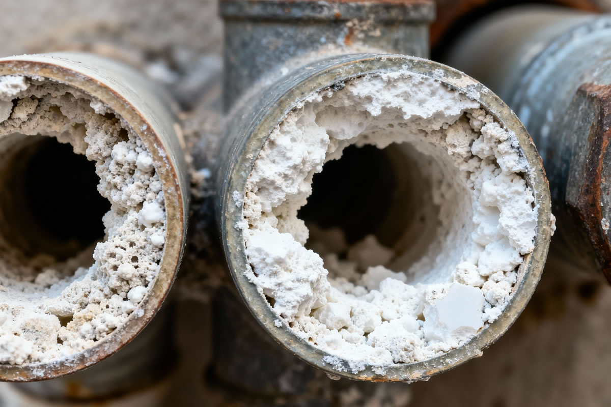 Scale build-up inside closed water system reducing flow and thermal transfer Scale build-up inside closed water system reducing flow and thermal transfer